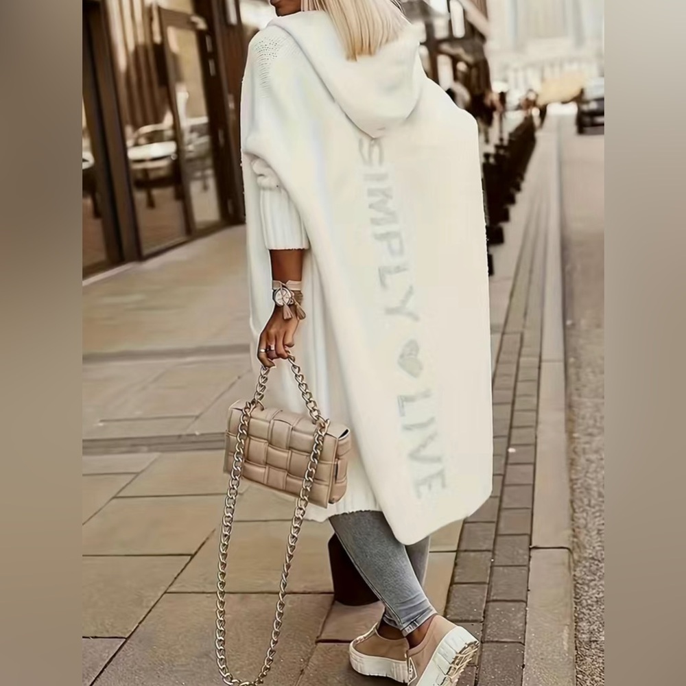 Plus Size Cardigan Long Sleeve Front Hooded Medium Stretch Knit With Pockets